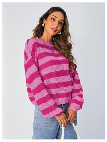 SOLY HUX Women's Color Block Striped Knit Tops Casual Long Sleeve Drop Shoulder Sweater Pullovers3