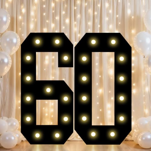 Image of Pooqla 60th Birthday Decorations for Men, 2.4FT Light Up Numbers | Marquee Numbers Black Party Decorations, Large Lighted Number Gifts for Him 60th Anniversary Decoration Party Backdrop