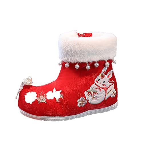 sfdgfhyf Flat Sole Boots Little Kid Girls Hanfu Shoes Girls Hanfu Boots Winter Tang Dress New Year Cotton Embroidery