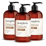 Soapbox Liquid Hand Soap, Coconut Milk & Sandalwood, Gentle & Moisturizing Hand Wash for Kitchen and Bathroom, Vegan & Cruelty Free Scented Hand Soap 12 Ounce Pump Bottles (Pack of 3)