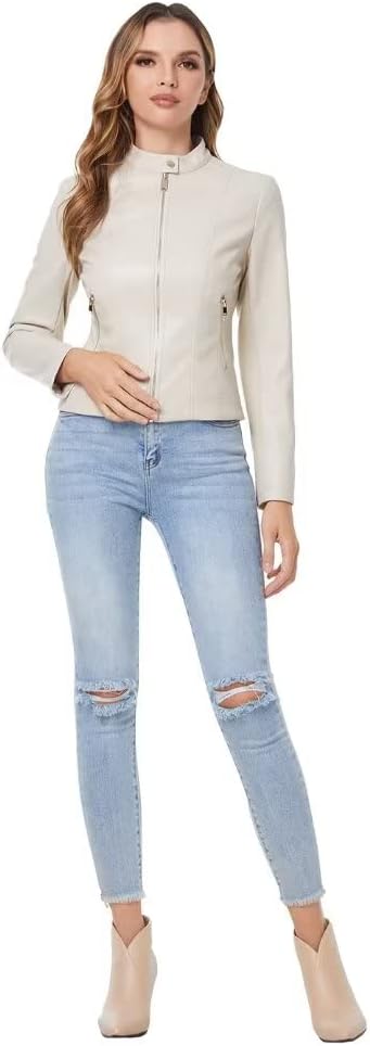 DIASHINY Faux Leather Jacket For Women, Zip Up Moto Biker Coat, Short PU Motorcycle Outwear - Image 3