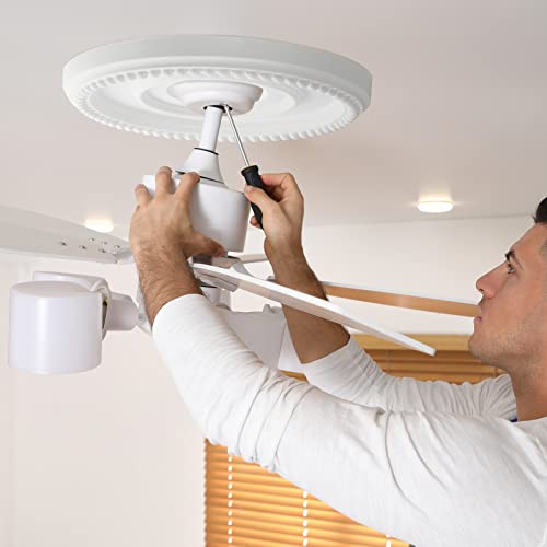 2 Pieces Ceiling Medallion Ceiling Fan Light Covers 12 1/2 OD x 3 7/8 ID x 3/4 P Smooth Ceiling Medallions for Light Fixtures Chandeliers Fan Medallion Round Ceiling Medallion Ring (White)