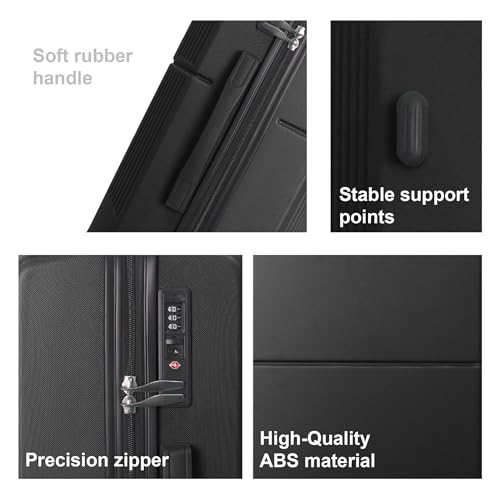 3-Piece Luggage Set 3 (20"/24"/28"), Hardside Suitcases with 8 Spinner Wheels, Scratch-Resistant ABS Shell, set2, set3 Travel Suitcase, TSA Lock (Minimalist Design, Black)2