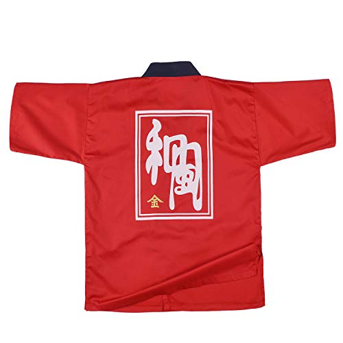 Japanese Sushi Chef Coat Uniforms Kimono for Unisex wafu White Certain Victory Headband(Red L) by Elibelle - Used condition - Image 7