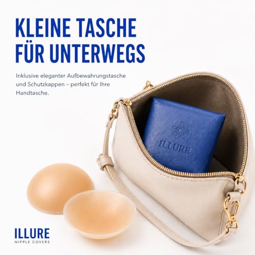 ILLURE® Nippelpads – Damen Nipple Cover [2 Paar] mit Brustwarzenschutz - Nipple Pads wiederverwendbar & waschbar - dünne Selbstklebende Brustwarzen Nippelabdeckung aus hypoallergenem Silikon [8 cm]