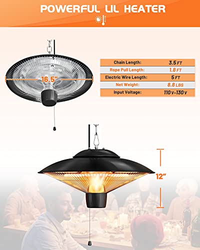 Piaomtiee Electric Patio Heater, Waterproof Hanging Patio Heater, Infrared Porch Heater Ceiling Hanging Heaters For Indoor Outdoor Use, Black Balcony Heater With 2 Adjustable Modes 600W/1500W #TOP4