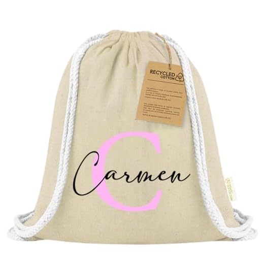 Xusilimo Mochila Infantil de Cuerdas en Algodón Reciclado, Ligera y Resistente, Perfecta para Niños, Vuelta al cole, Diseño Iniciales (Inicial + Nombre, Natural)