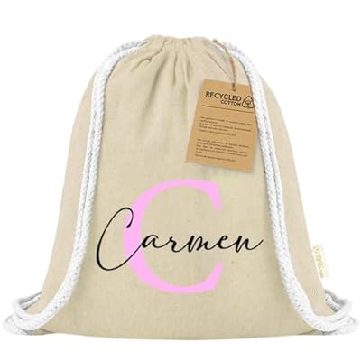 Xusilimo Mochila Infantil de Cuerdas en Algodón Reciclado, Ligera y Resistente, Perfecta para Niños, Vuelta al cole, Diseño Iniciales (Inicial + Nombre, Natural) | Ya disponible en tu tienda friki favorita! En mundofriki.es!