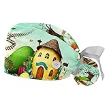 DHH166 2 paquetes de gorras de trabajo con botones, banda para el sudor, ajustables, gorras quirúrgicas impresas para mujeres, conejo con regalos, multicolor, Talla única