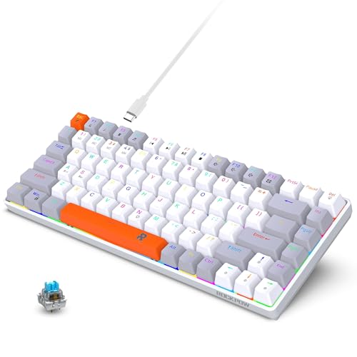 ROCK POW 70% Wired Mechanical Gaming Keyboard, 84keys RGB Backlit Ultra-Compact Mini Keyboard, Waterproof Mini Compact for PC/Mac Gamer, Typist, Easy Carry on Trip Blue Switch