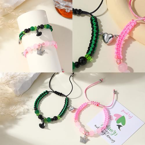 Elphaba Galinda Matching Bracelets -Braided Friendship Bracelet- Rhinestone Crown Witch Hat Matching Bracelets -Couples BFF Accessories Gifts for Fans Party Dress Decor3