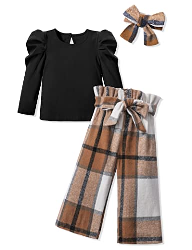 Image of MIGU Toddler Girl Clothes,Girls Fashion Clothes Puff Sleeves Shirt Pants Headband 3Pcs Girls Gifts Sets