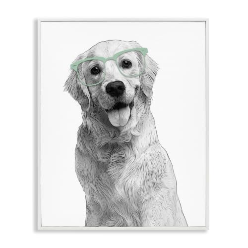 Smiling Golden Retriever Glasses Comic, 11 x 14 Inch Framed Giclée Print