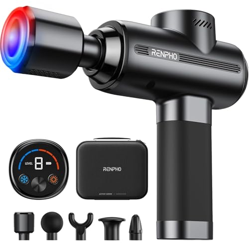 Pistola de Masaje Muscular con Calor y frio,RENPHO Active Thermacool 2 Masajeador Muscular Profundo con 5 Velocidades 5 Cabezales,10mm Amplitud Massage Gun con 2500mAh Carry caso Regalo para