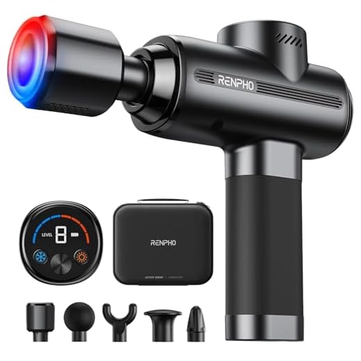 Pistola de Masaje Muscular con Calor y frio,RENPHO Active Thermacool 2 Masajeador Muscular Profundo con 5 Velocidades 5 Cabezales,10mm Amplitud Massage Gun con 2500mAh Carry caso Regalo para Hombre