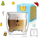 Süße Tassen Kaffee Teegläser Trinkgläser Kaffeeglas Doppelwandige Isolierglas Espressotasse Becher Geburtstagsgeschenk (Glücklicher Bär)