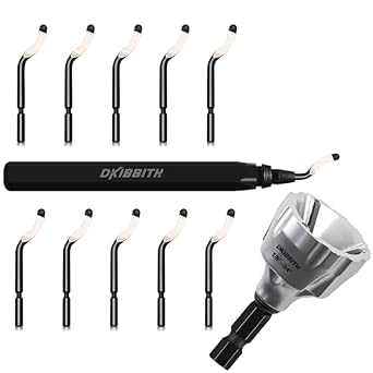 Deburring Tool Set 12-Piece High Speed Steel & Tungsten Carbide for External & Internal Burr Removal Kit for Metal, Rods, Bolts, Pipes, and 3D Printing - Hex Shank and Handle - 1/8 to 3/4" Diameter