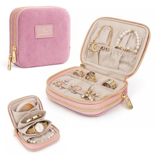 Portagioie da Viaggio, Portagioie da donna in velluto, scatola compatta con 8 scomparti, organizer per gioielli per orecchini, collane, ideale come regalo per donne