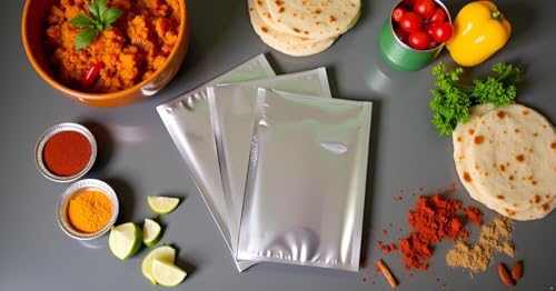 Image of TrustPack Aluminium Foil Bags | Heat Sealable Flat Pouch for Food Packaging | Mylar Bags | Silver Moisture Proof food Storage Bags for Tea, Coffee & Snacks (Pack of 100)(4x6)
