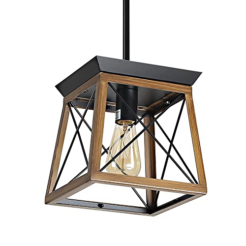 Chandelier de cage industriel en bois et metal de 8.2 pouces pour luminaire de foyer chic