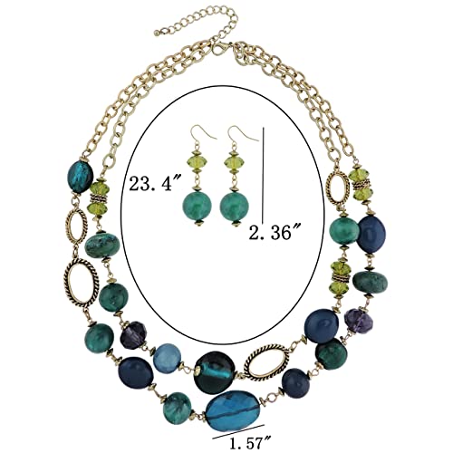 COIRIS Women's 2 Layer Beads Strand Statement Necklace with Earrings (N0003)