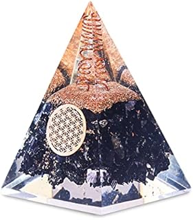 Black Tourmaline Crystal Orgone Pyramid Attract Energy - Healing Chakra Pyramid for Protection - Raw Clear Quartz Crystal Point Positive Energy Orgonite Pyramid - Abundance Empath Meditation