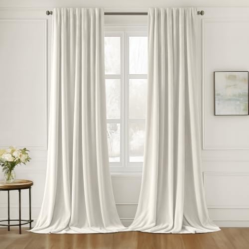 MIULEE Ivory White Velvet Pinch Pleat Blackout Curtains W52 X L96 Inches