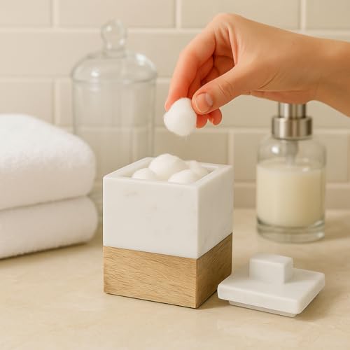 Creative Home White Marble & Mango Wood Toothbrush Holder - Image 4