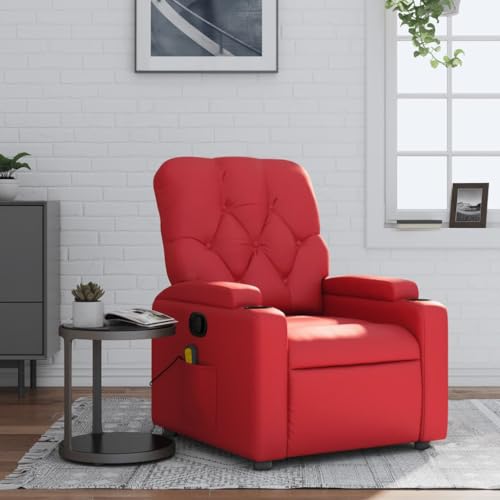 Homgoday Sillón de masaje para TV, sillón de relax, sillón de masaje con función reclinable, sillón de TV, sillón de salón, color rojo, piel sintética