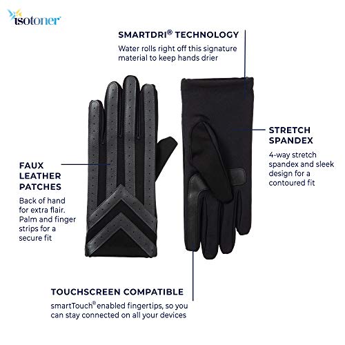 Isotoner Men’s Spandex Touchscreen Cold Weather Gloves With Warm Fleece Lining And Chevron Details, Black, Xlarge #TOP1