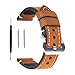 Brown 20mm Genuine Leather Wristwatch Watch Band Oil Tan Vintage Watchband for Men with Stainless Buckle
