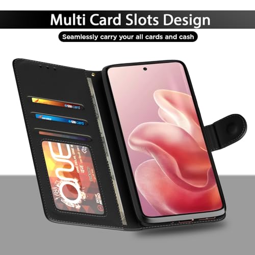 Image of Pikkme Flip Cover for Motorola Moto Edge 60 5G / Motorola Moto Edge 60 Fusion 5G Leather Finish | Inside TPU with Card Pockets | Wallet Stand and Shock Proof | Complete Protection Flip Case(Black)