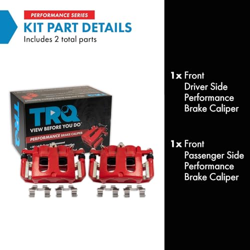 Image of TRQ Front Driver and Passenger Side Brake Caliper Set Caliper Brackets Hardware Compatible with 11-12 Ford Explorer 13-18 Explorer with Standard Duty Brakes 12-18 Taurus Limited