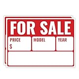 2PC For Sale Sign Car, 14 Inches by 10 Inches - 20 mil Polystyrene Plastic - Car For Sale Signs For Vehicles Window Boat