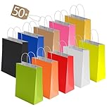 50 Pcs Small Assorted Paper Party Bags with Handles Colourful Paper Gift Bags for Kids Parties Weddings Birthdays Baby Showers Xmas and Sweets 18x22x8cm Kraft Bags