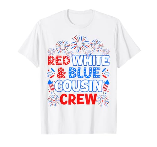 Red White Blue Cousin Crew 2026 4th July Firework Funny Kids T-Shirt