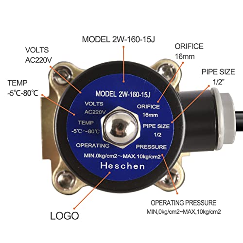 Heschen Messing Elektrisches Magnetventil, 2W-160-15J, 1/2 Zoll, AC220V, Direct Action Wasser Air Gas Normalerweise geschlossen Ersatz-Ventil