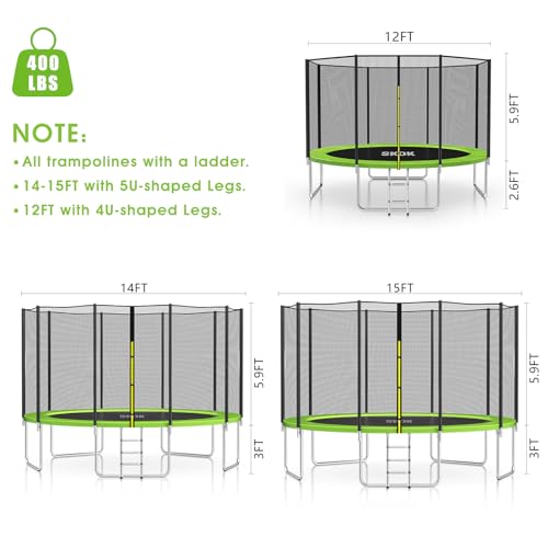 SKOK Trampoline 15FT Trampolines with Enclosure Net, 400LBS Outdoor Trampolines for Kids -ASTM Approved Trampoline for Children and Adults with Jump Mat, Spring Cover & Ladder