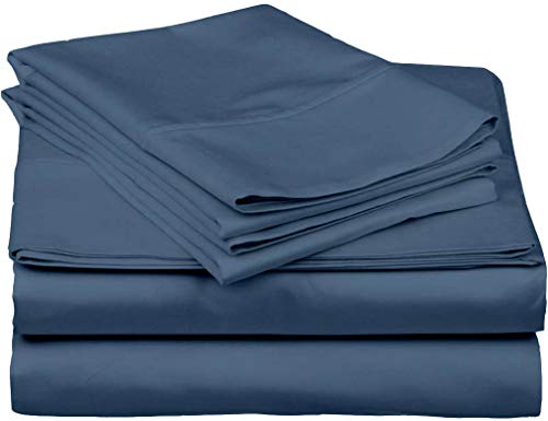 Top Split King-Mediterranean Blue Sheet Set For Split-Head Adjustable Bed, 32" Split At Top, Soft, Breathable 800-Thread-Count 100%-Long-Staple-Cotton Top-Split Sheet-Set, Fits 15 Inch Deep-Pocket #TOP2