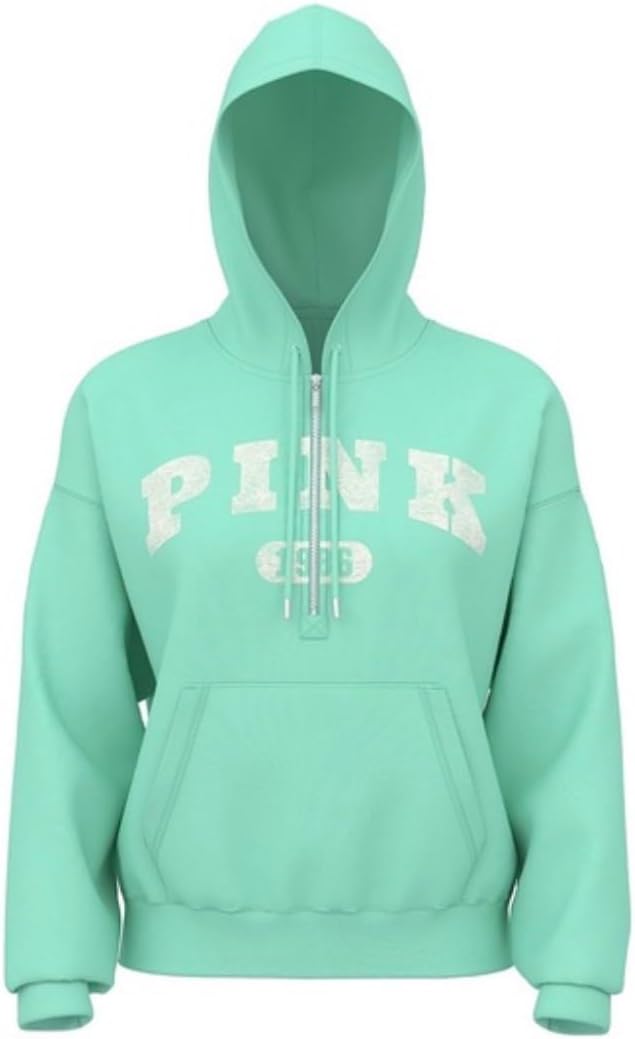 Victoria's Secret PinkI VY FLEECE CAMPUS HALF-ZIP HOODIE Mint Green MEDIUM