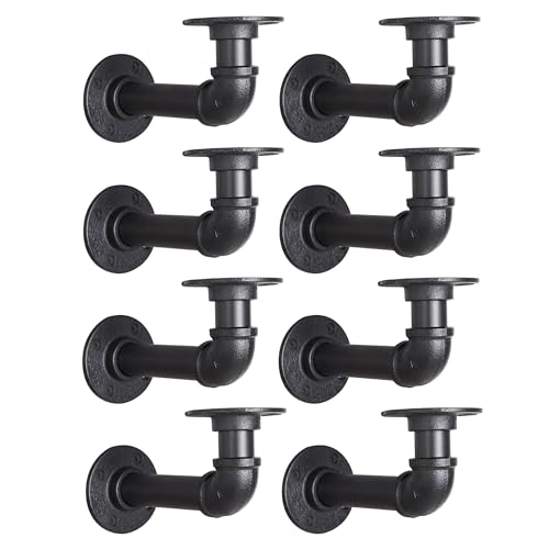 YCCO Industrial L Pipe Shelf Brackets for 6-12 in Depth Wood,Heavy-Duty 3/4" Iron,Wall Mount Floating Shelf Bracket L Metal Pipe Shelving Brackets for Wood-Black DIY Pipe Shelves(5.5*3.1 Inch 8 Pack)