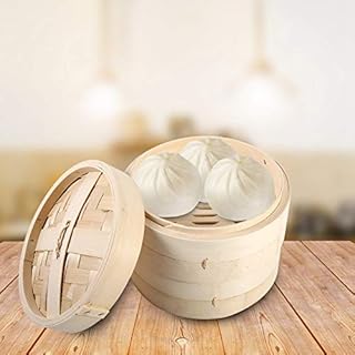 Bamboo Steamer Basket,4 Sizes 2 Tiers Bamboo Steamer Basket Chinese Natural Rice Cooking Food Cooker with Lid New for Cooking Dim Sum Buns Dumplings Vegetables(22cm)
