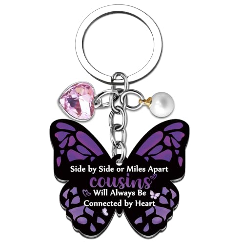 Yoxiumi Cousin Gifts for Women Happy Birthday Cousins Butterfly Themed Gift for Cousins Female Mothers Day Thanksgiving Christmas Graduation Gift for Sister Key Bag Accessories