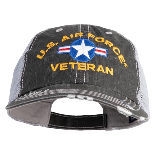 e4Hats.com U.S. Airforce Veteran with Roundel Embroidered Low Profile Special Cotton Mesh Cap - Black OSFM