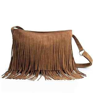HOXIS Tassel Faux Suede Leather Hobo Cross Body Shoulder Bag Womens Sling Bag