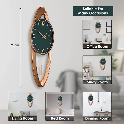 Image of Amazon Brand - Umi Silent Stylish Decorative Home Decor Designer Pendulum Wall Clock lolak Big Pendulum Wall Clock for Living Room Bedroom Home Wall Decoration Gift (34 x 75 cm) UC3392 Green