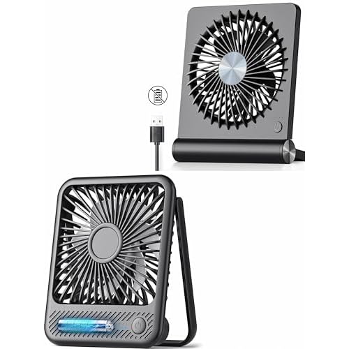 Koonie 5.7in Corded Powered 220° Tilt Folding Desk Fan & 5in Battery Operated 180° Tilt Folding Desk Fan with Strong Wind and 3 Speeds Adjustable