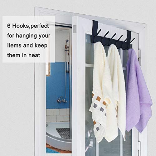 WEBI Over The Door Hook Door Hanger:Over The Door Towel Rack with 6 Coat Hooks for Hanging,Door Coat Hanger Towel Hanger Over Door Coat Rack for Towels,Clothes,Back of Bathroom,Black - 3