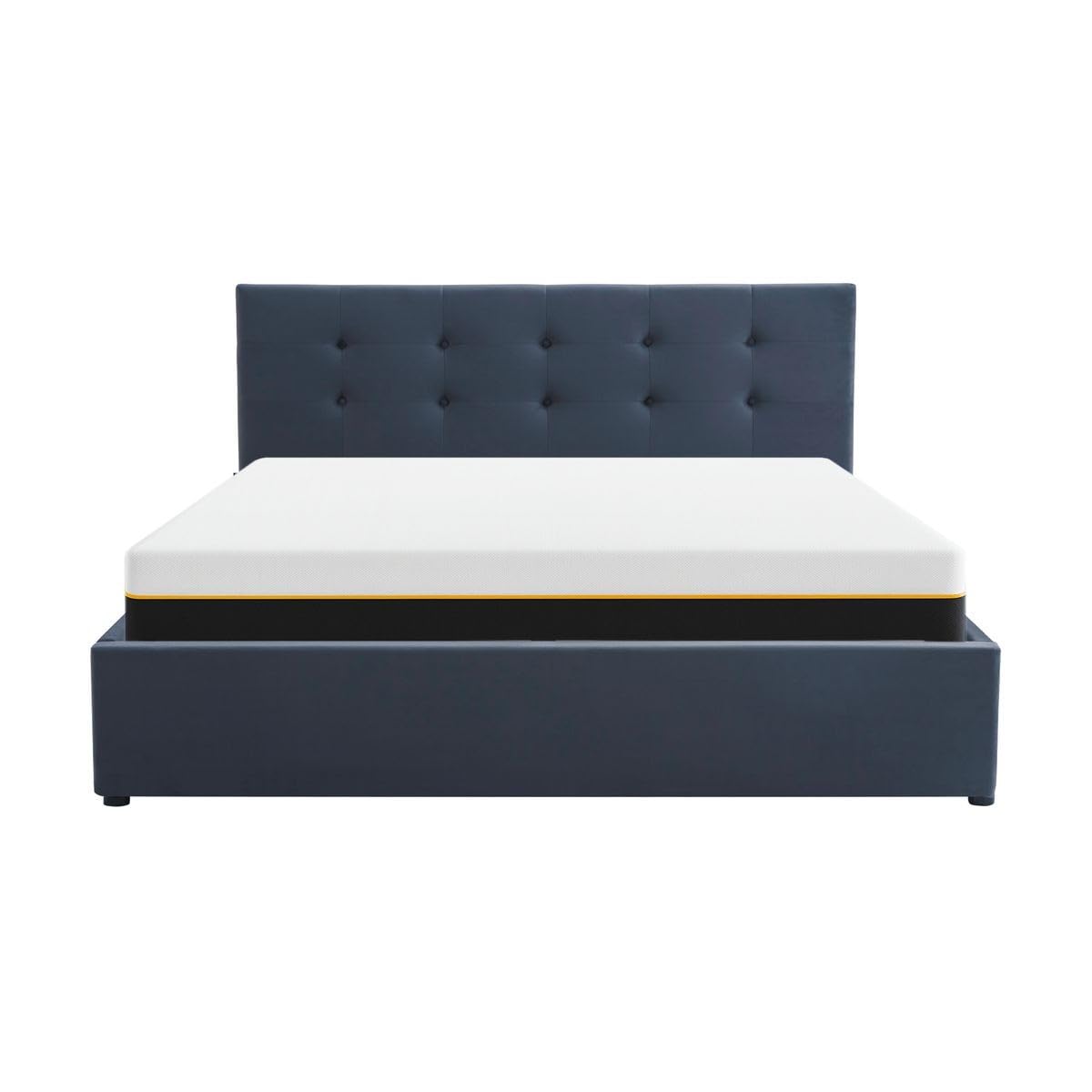 HOMIFAB Ensemble Lit Coffre Adulte 180x200cm avec tête de lit en Velours Gris foncé - Tina + Matelas mémoire de Forme - Dual Confort