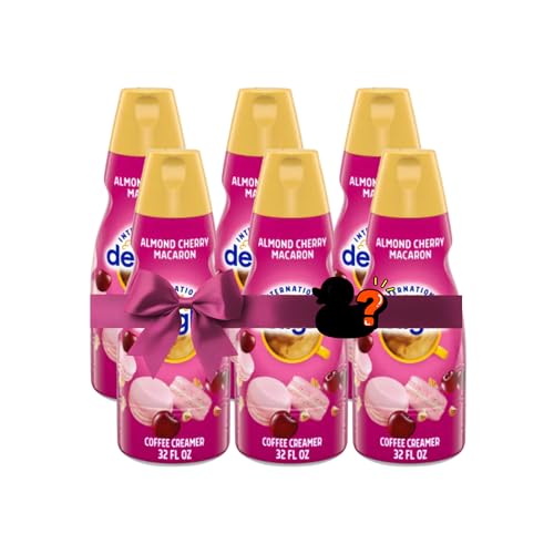 Almond Cherry Macaron Coffee Creamer, Non Dairy Liquid Creamer, 32 oz Bottles (1-Case, Pack of 6) with Rubber Duck